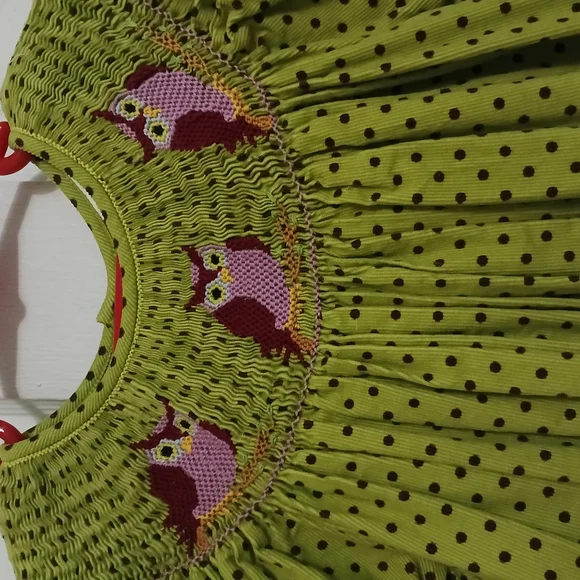 Green Polka Dot Smocked Dress - Picture 4 of 7